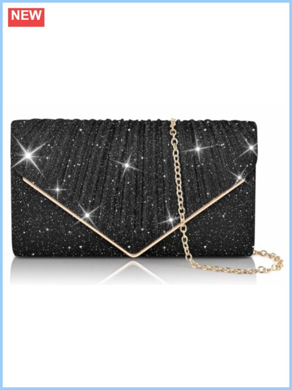 Sequin Envelope Clutch Evening Bag with Chain Formal Party Purse